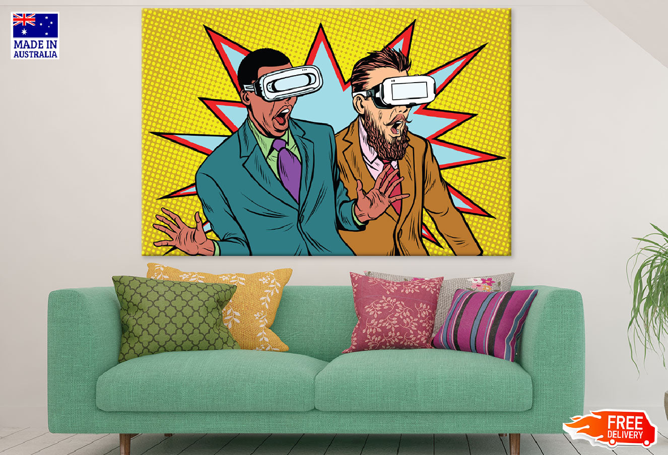 Men With VR Glasses Illustration Print 100% Australian Made