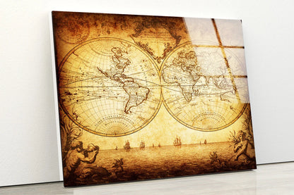 Vintage World Map Acrylic Glass Print Tempered Glass Wall Art 100% Made in Australia Ready to Hang