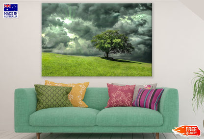 Tree on Mountain Under Dark Clouds Photograph Print 100% Australian Made