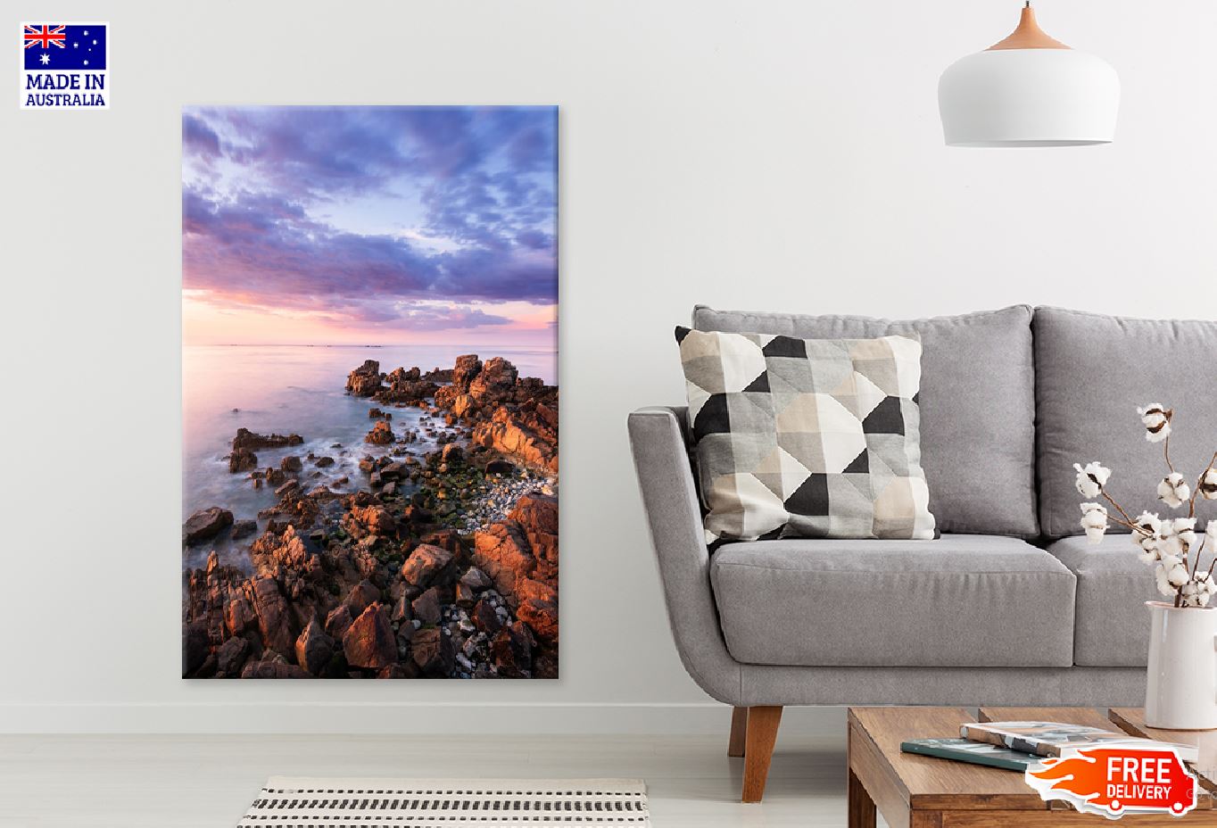 Rocky Seashore Cloudy Sunset View Photograph Print 100% Australian Made