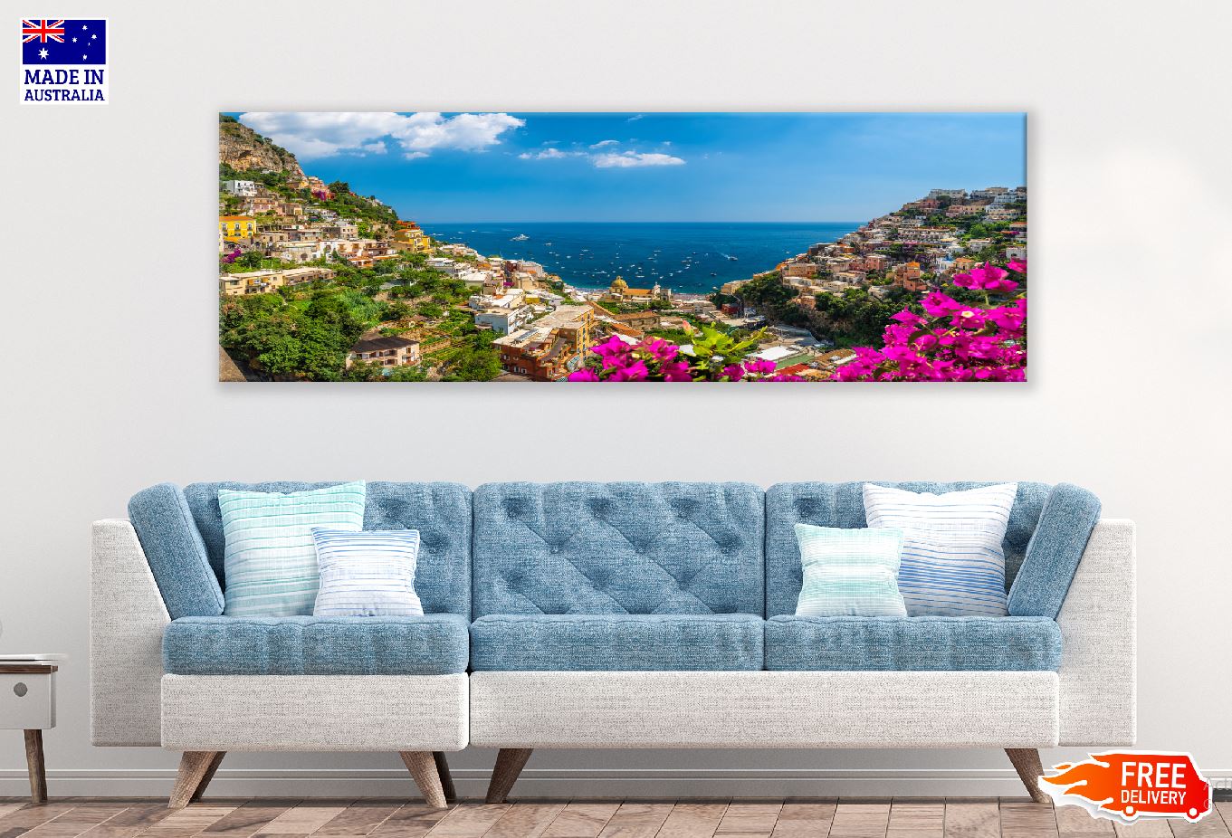 Panoramic Canvas Amalfi Coast View Photograph Italy High Quality 100% Australian Made Wall Canvas Print Ready to Hang