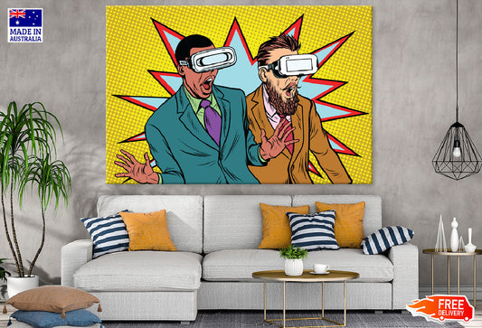 Men With VR Glasses Illustration Print 100% Australian Made