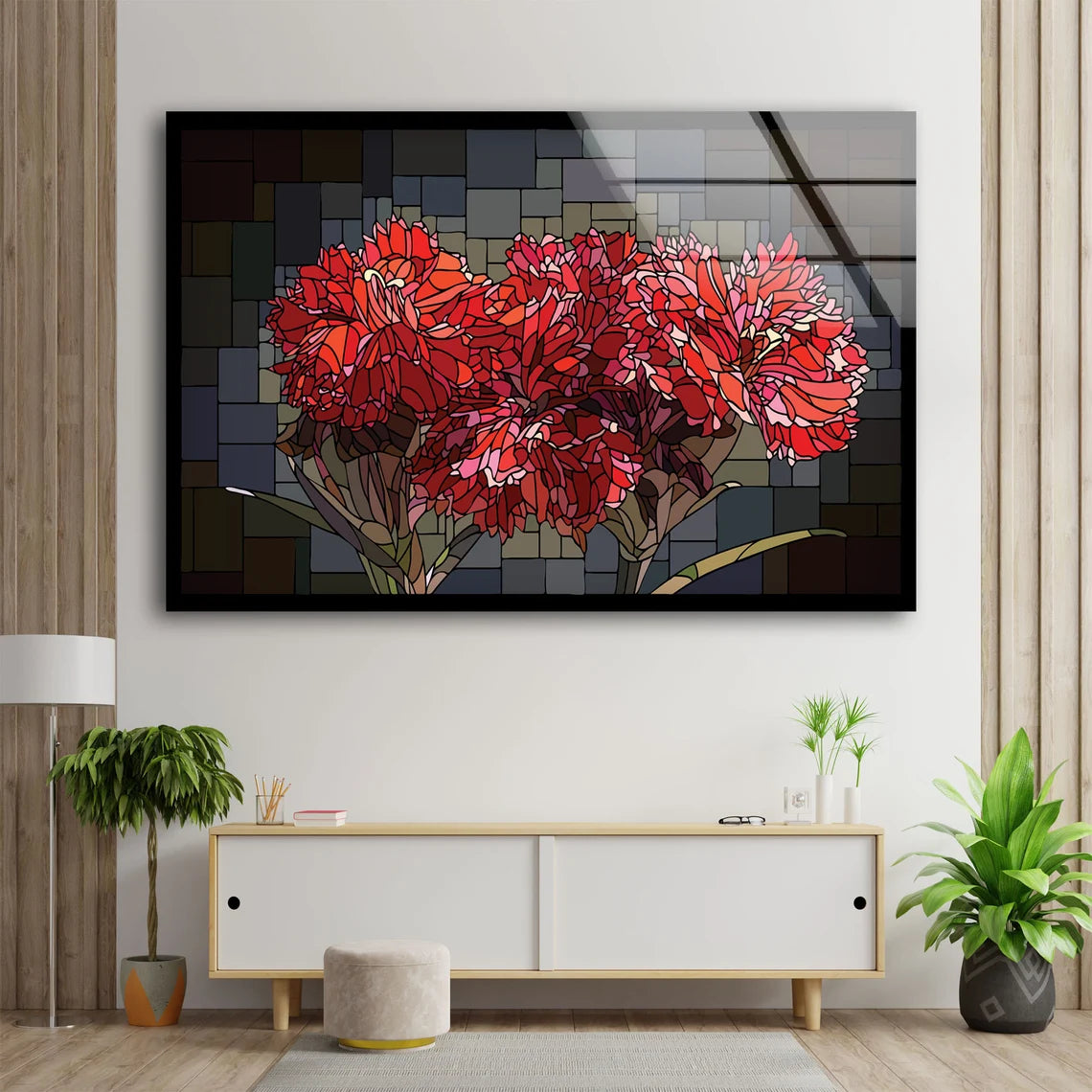 Red Flowers Vector Design Acrylic Glass Print Tempered Glass Wall Art 100% Made in Australia Ready to Hang