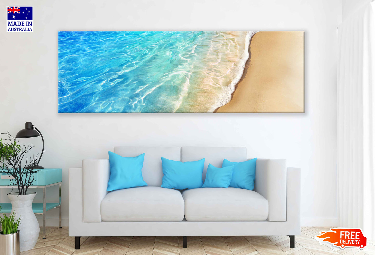 Panoramic Canvas Clear Blue Sea Waves View Photograph High Quality 100% Australian Made Wall Canvas Print Ready to Hang