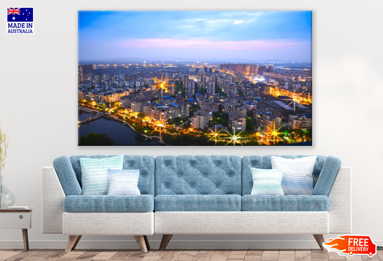 City at Night Airview Print 100% Australian Made