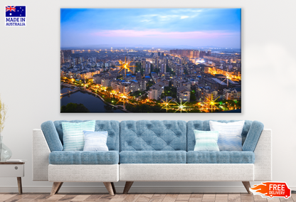 City at Night Airview Print 100% Australian Made