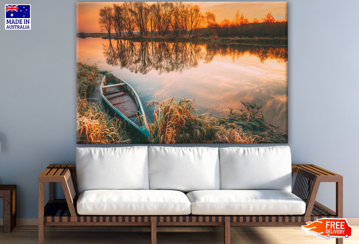 Boat on Lake near Forest Photograph Print 100% Australian Made