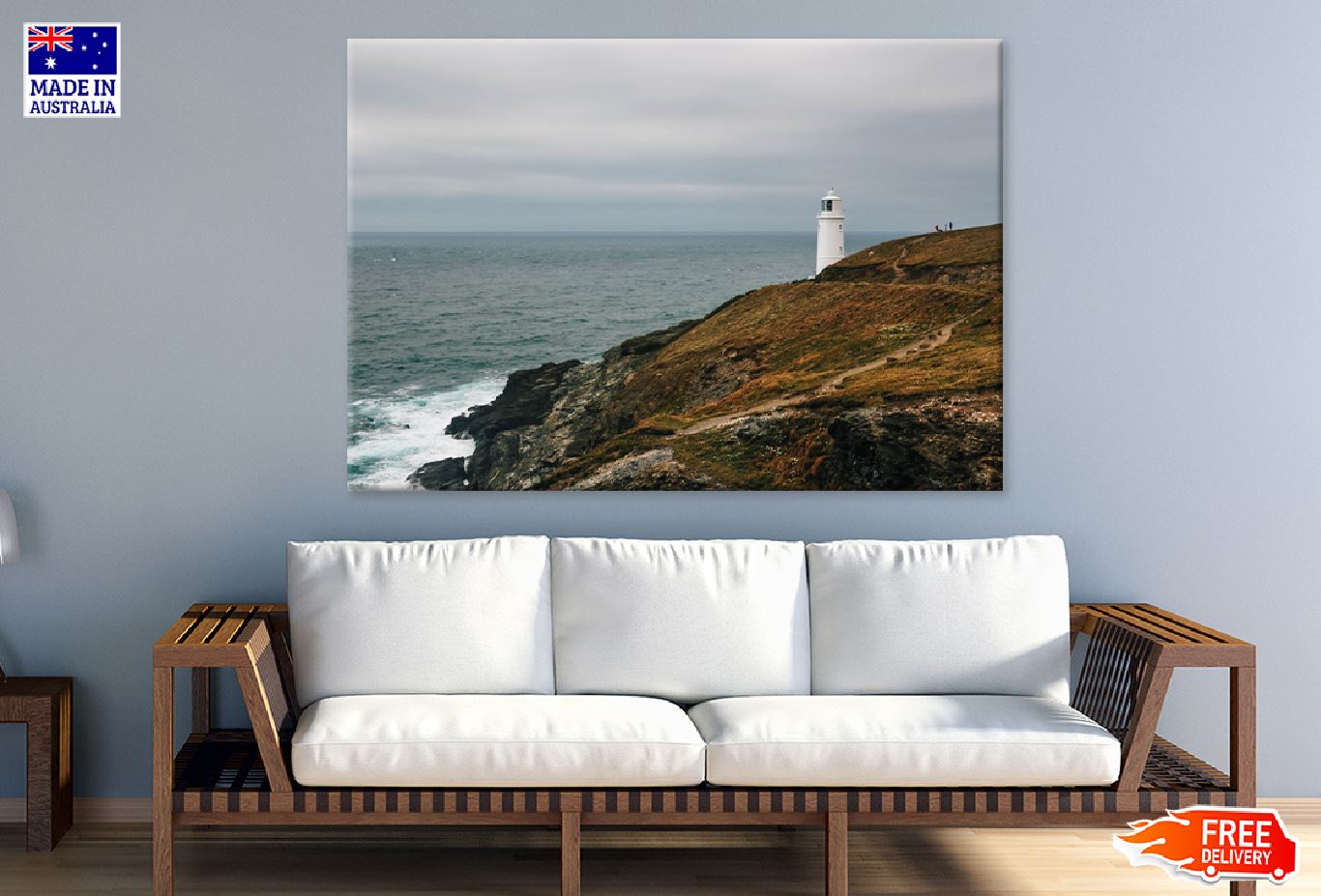 Lighthouse Covered Hill By Ocean Photograph Print 100% Australian Made
