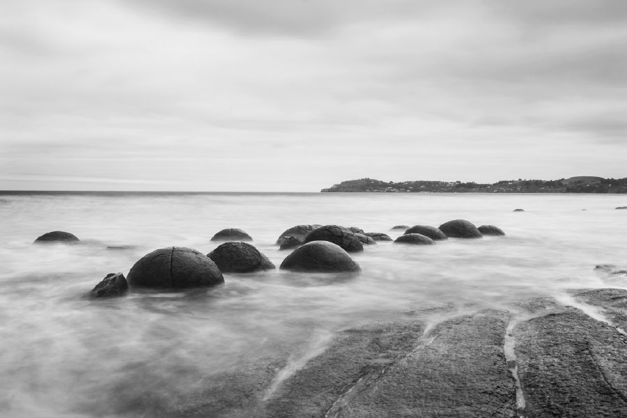 Rocks on Seashore Waves B&W View Photograph Home Decor Premium Quality Poster Print Choose Your Sizes