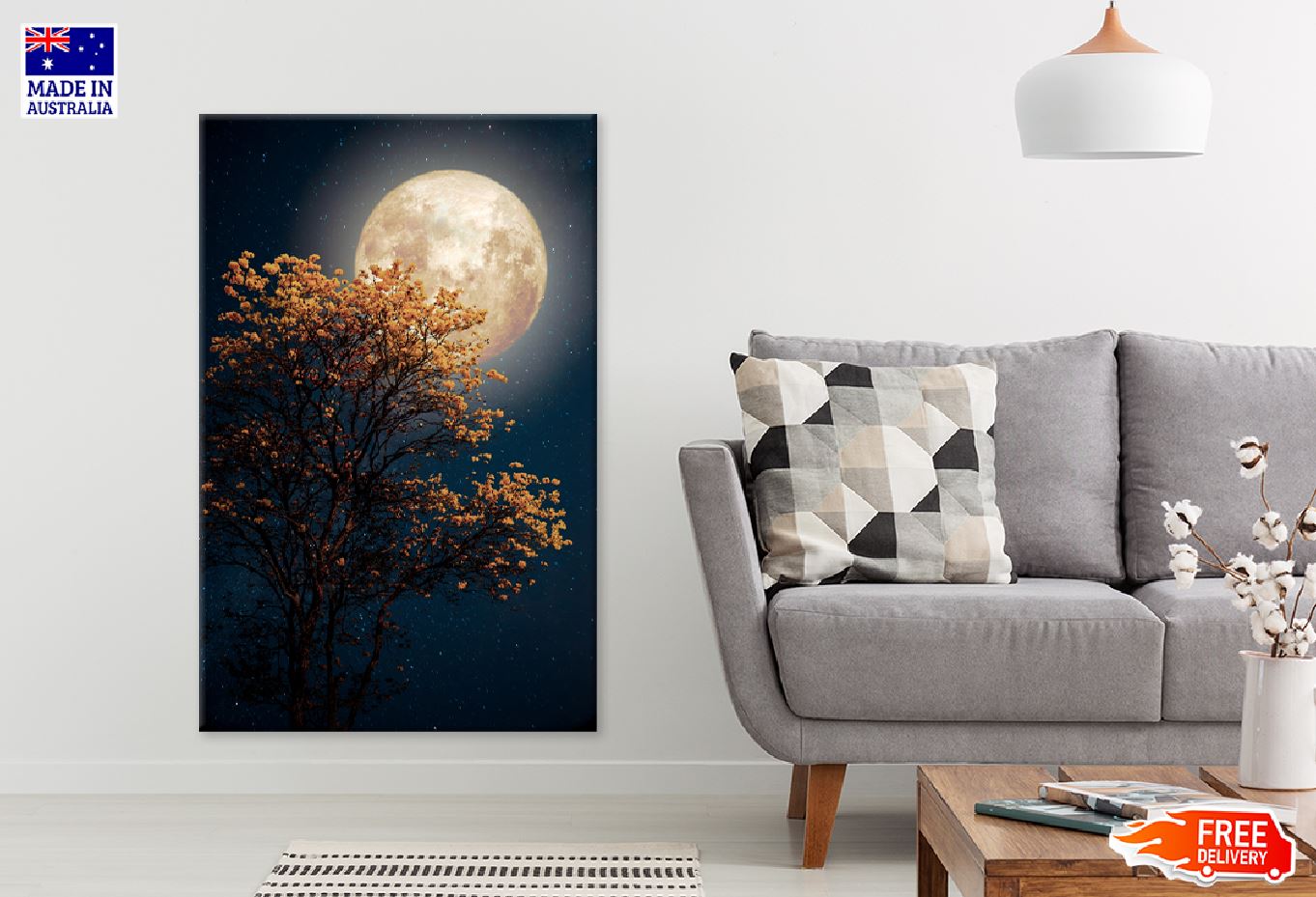 Autumn Tree with Full Moon View Photograph Print 100% Australian Made