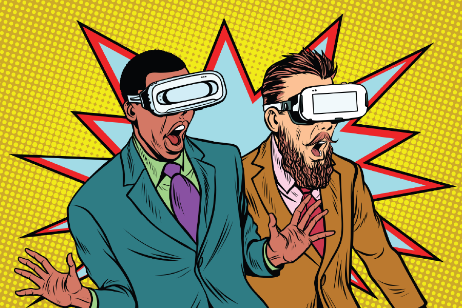 Men With VR Glasses Illustration Print 100% Australian Made