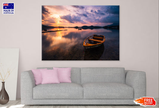 Lake with Wooden Rowboat Scenery Photograph Print 100% Australian Made