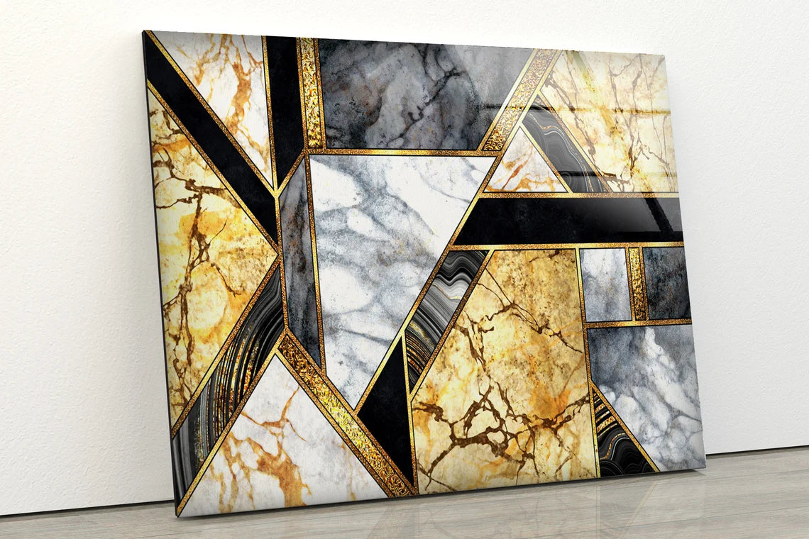 Gold Black White Marble Design Acrylic Glass Print Tempered Glass Wall Art 100% Made in Australia Ready to Hang