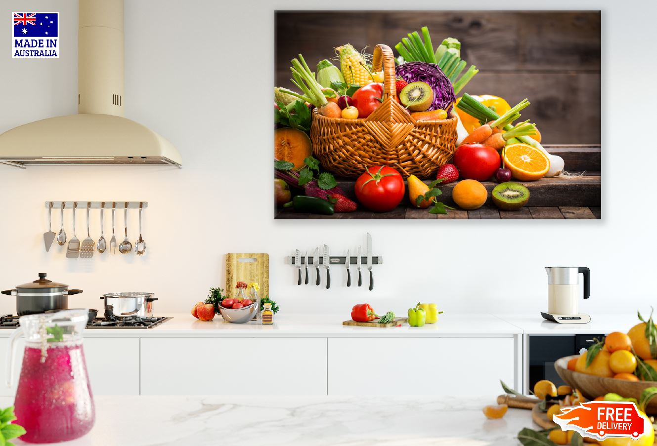 Fruit & Vegetable on Basket Closeup Photograph Print 100% Australian Made