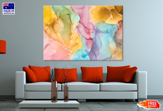 Yellow Blue & Pink Abstract Fluid Design Print 100% Australian Made