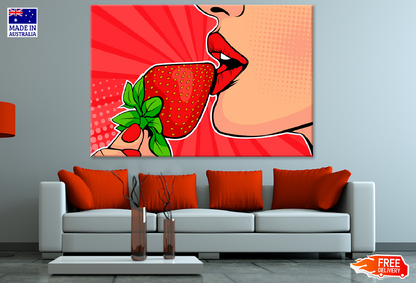 Girl Eating Strawberry Closeup Illustration Print 100% Australian Made