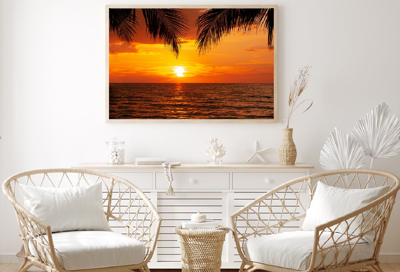 Palm Tree Leaves & Sunset on Sea Photograph Home Decor Premium Quality Poster Print Choose Your Sizes