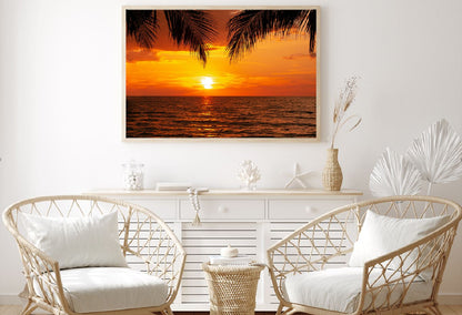 Palm Tree Leaves & Sunset on Sea Photograph Home Decor Premium Quality Poster Print Choose Your Sizes