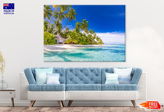 Beach Villa & Palm Trees near Sea Photograph Print 100% Australian Made