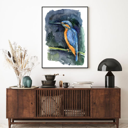 Kingfisher Bird Watercolor Paint Home Decor Premium Quality Poster Print Choose Your Sizes