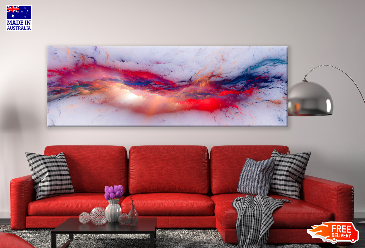 Panoramic Canvas Red Blue Abstract Design High Quality 100% Australian made wall Canvas Print ready to hang