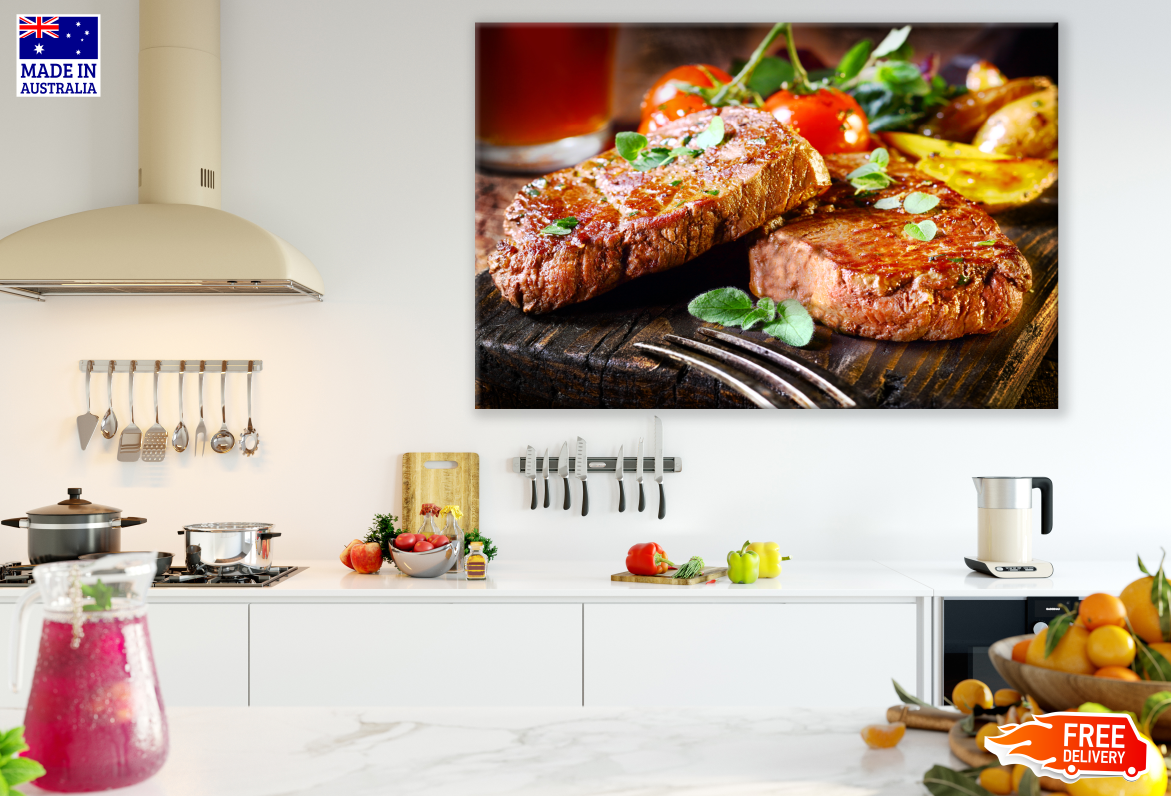 Cooked Beef Steaks Kitchen & Restaurant Print 100% Australian Made