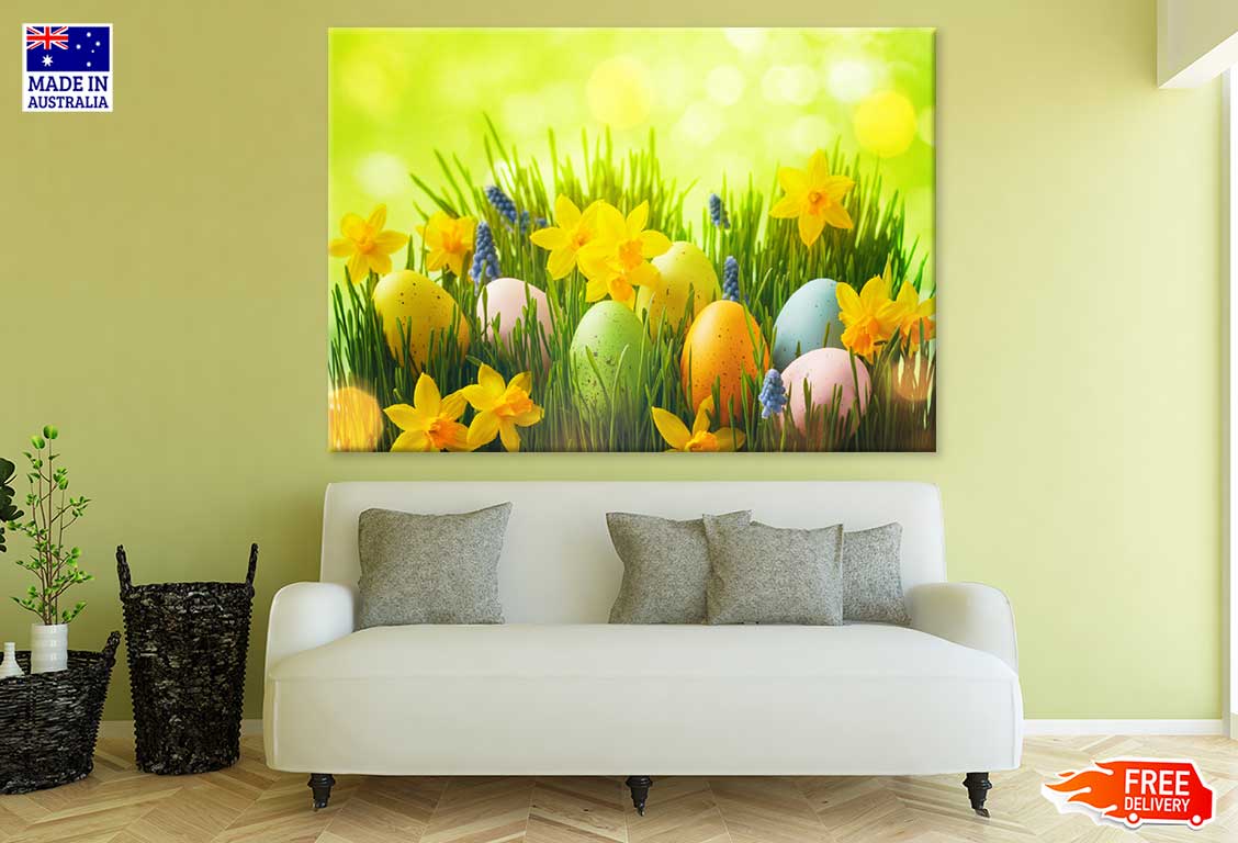 Spring Flowers With Easter Eggs View Photograph Print 100% Australian Made