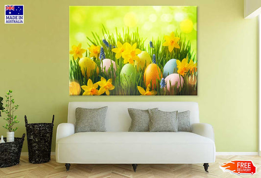 Spring Flowers With Easter Eggs View Photograph Print 100% Australian Made