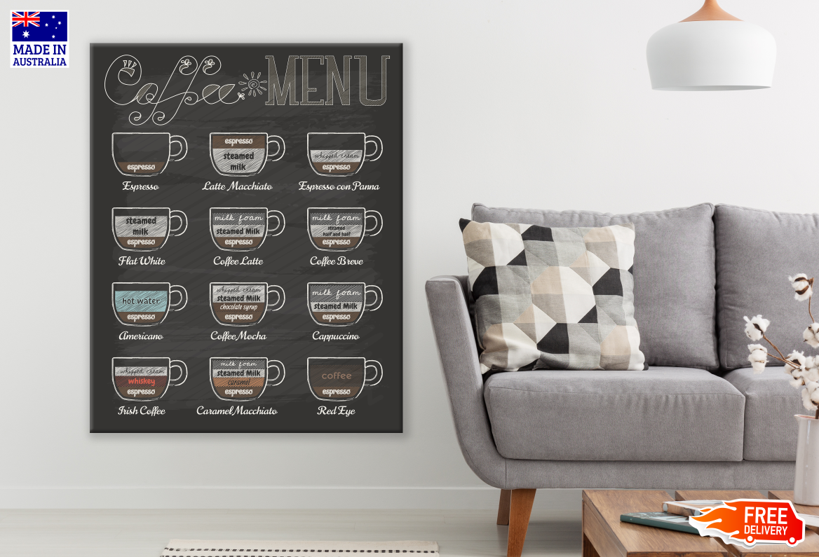 Cofee Menu Black Board Kitchen & Restaurant Print 100% Australian Made