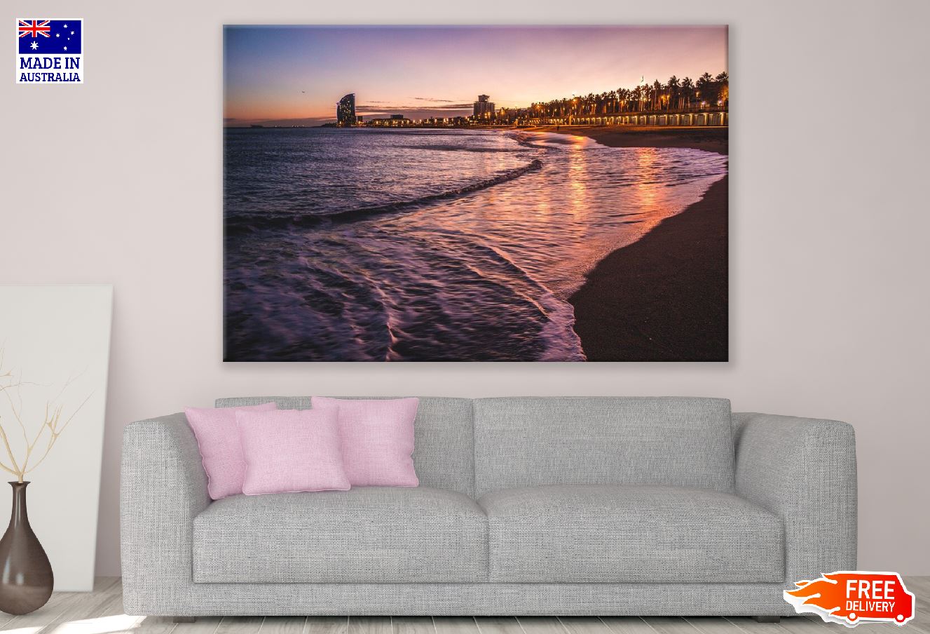 Barcelona City Beach View Sunset Photograph Print 100% Australian Made