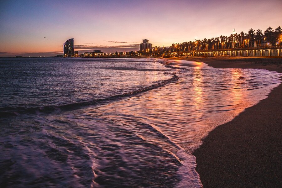 Barcelona City Beach View Sunset Photograph Print 100% Australian Made