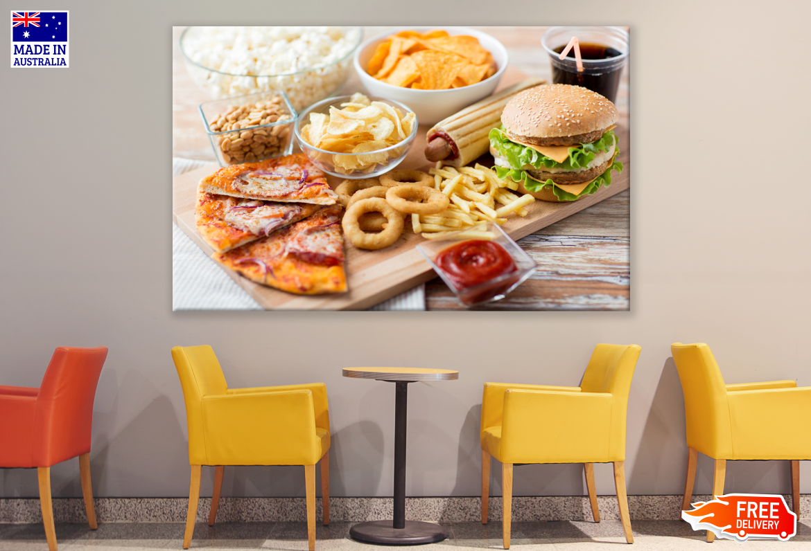 Pizza, Burgers & Crispy Bites Kitchen & Restaurant Print 100% Australian Made