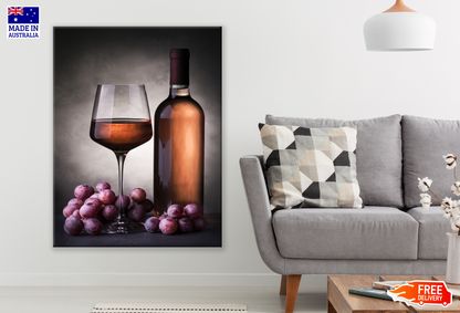 Grape Wine Bottel, Glass & Grape Fruit Kitchen & Restaurant Print 100% Australian Made