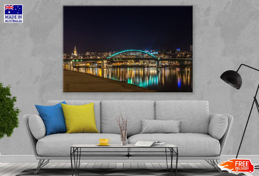Belgrade Bridge Night View Photograph, Serbia Print 100% Australian Made