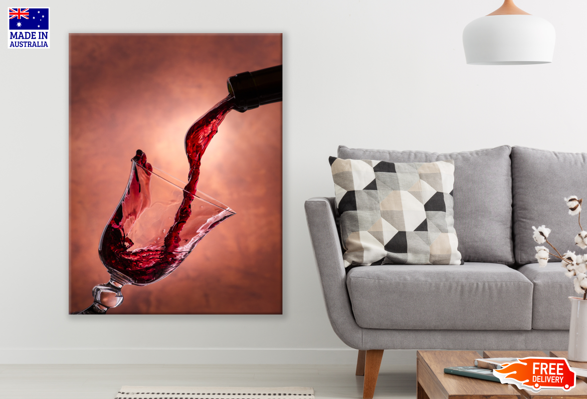 Red Wine Pouring to a Wine Glass Kitchen & Restaurant Print 100% Australian Made