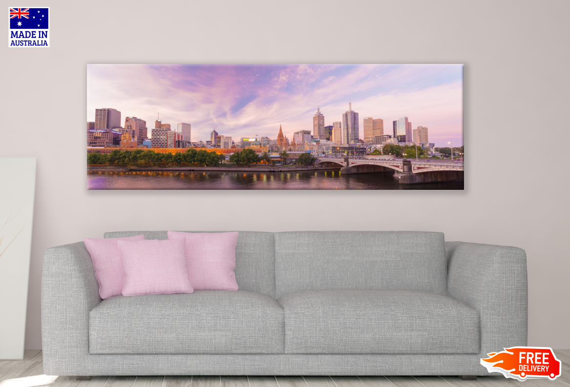 Panoramic Canvas City View Photograph High Quality 100% Australian made wall Canvas Print ready to hang