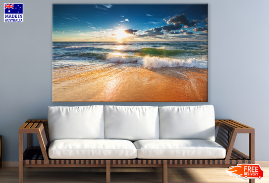 Beautiful Beach Sunset Waves Photograph Print 100% Australian Made