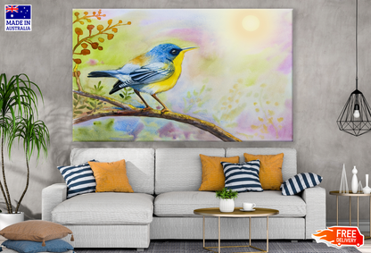 Blue Fly Catcher Bird & Tree Painting Print 100% Australian Made