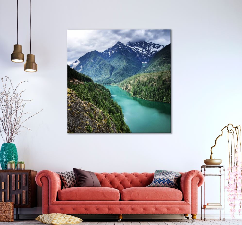 Square Canvas Diablo Lake & Forest Mountain View Photograph High Quality Print 100% Australian Made