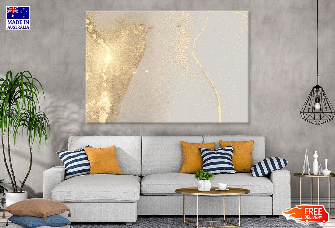 Grey & Gold Stone Marble Abstract Design Print 100% Australian Made