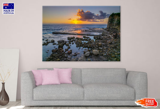 Rocks Near Sea Sunset Scenery Photograph Print 100% Australian Made
