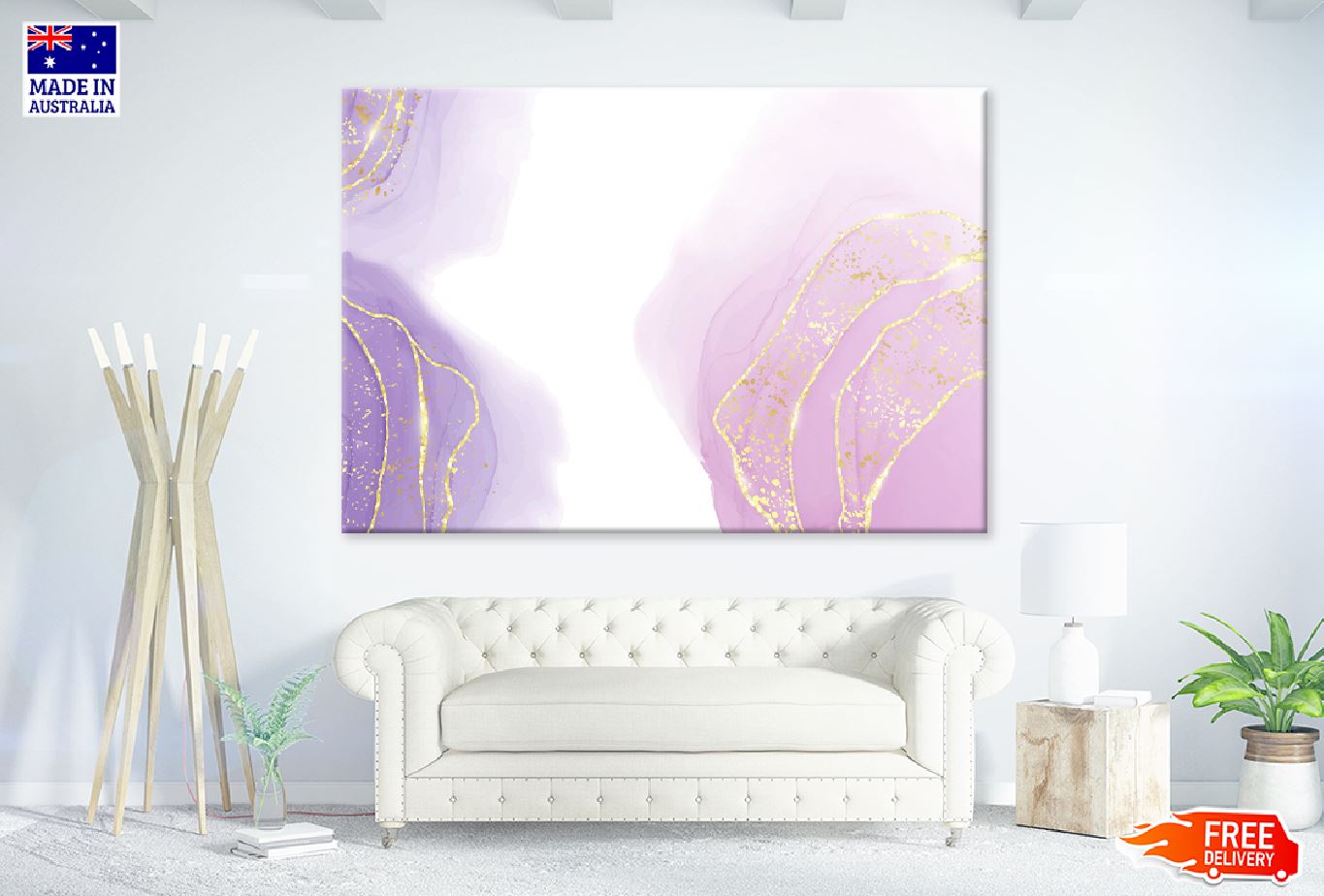 Pink Purple & Gold Lines Abstract Design Print 100% Australian Made