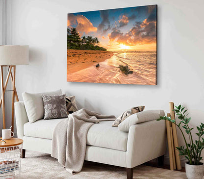 Bella Home The Sunrise on a Small Rocky Beach Print Canvas Ready to hang