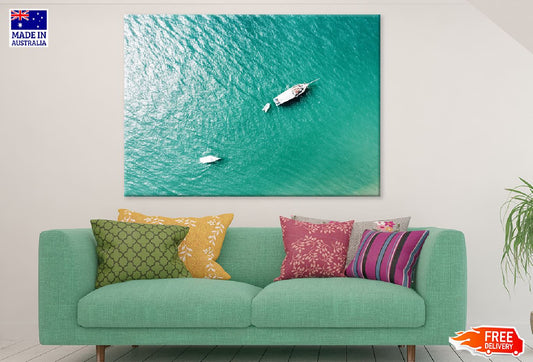 Sail Boat on Green Sea Aerial View Photograph Print 100% Australian Made