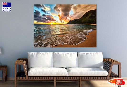 Sunrise on Sandy Beach Scenery Photograph Print 100% Australian Made