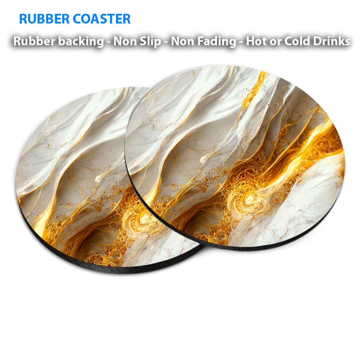 Milky White & Gold Abstract Coasters Wood & Rubber - Set of 6 Coasters