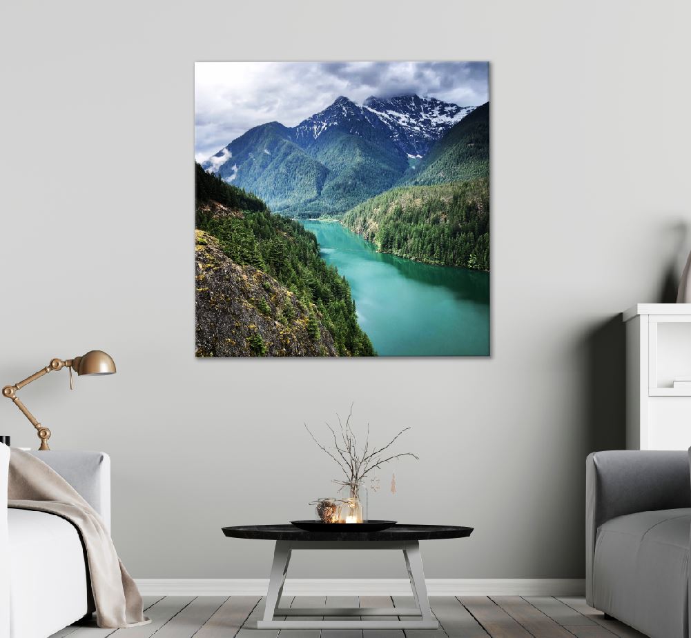 Square Canvas Diablo Lake & Forest Mountain View Photograph High Quality Print 100% Australian Made