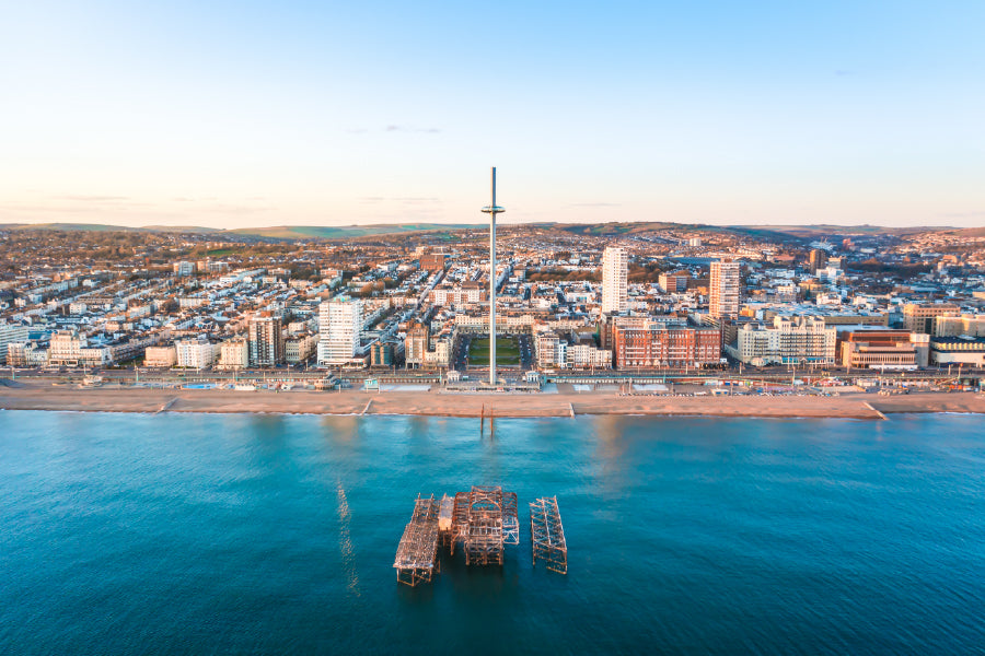 Brighton's West Pier & City View Photograph Home Decor Premium Quality Poster Print Choose Your Sizes