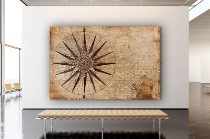 Vintage Compass Vector Print Tempered Glass Wall Art 100% Made in Australia Ready to Hang