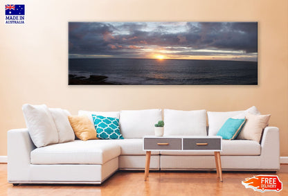 Panoramic Canvas Dark Cloudy Sky Sea View Photograph High Quality 100% Australian Made Wall Canvas Print Ready to Hang